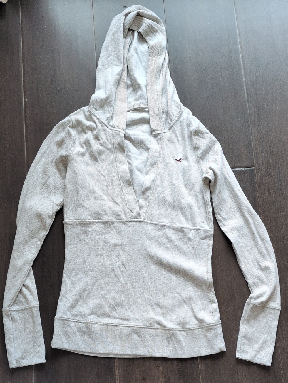 Hollister Light Gray V-Neck Hooded Women's Sweater